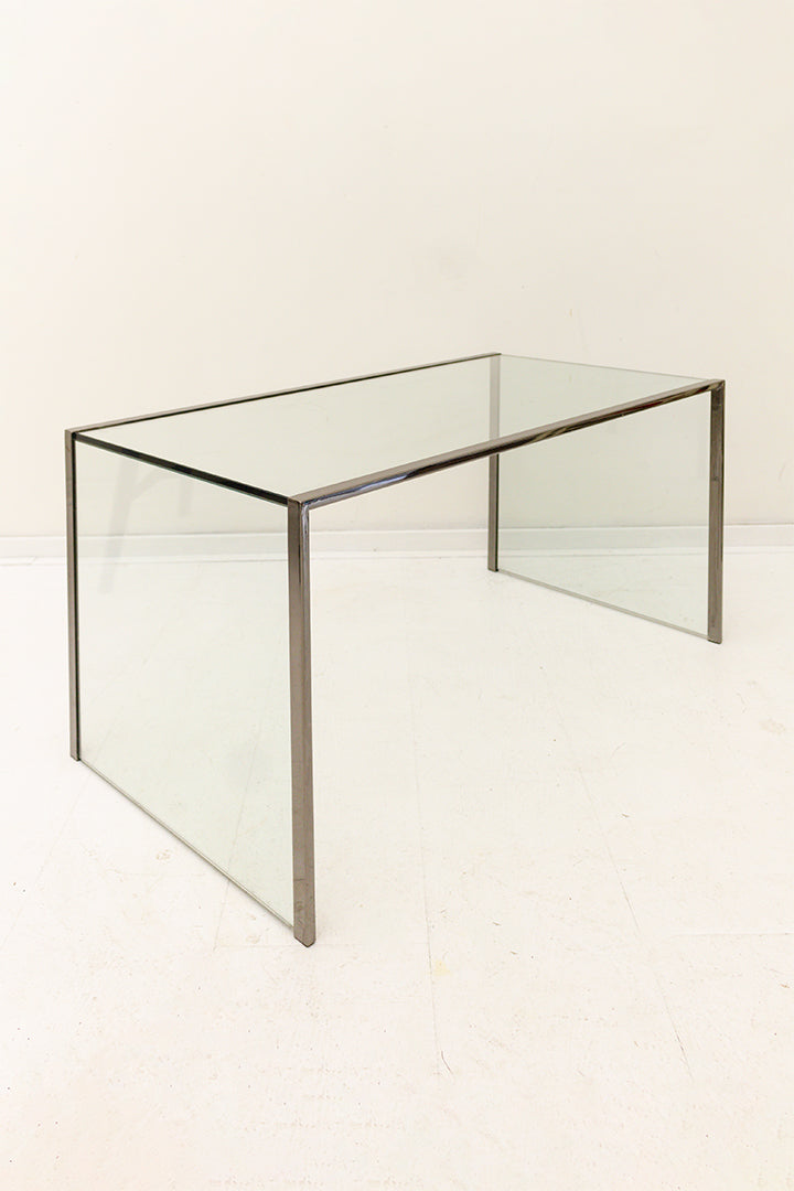 Vintage mimiset bijzettafels verchroomd frame met glas