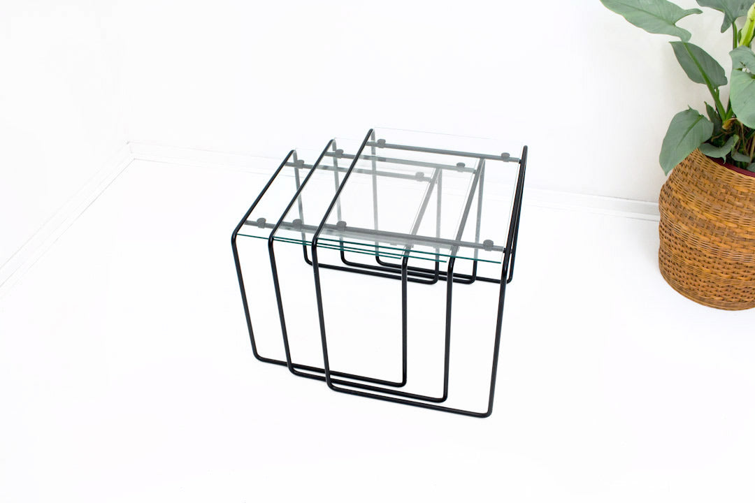 Vintage mimiset zwart metaal & glas jaren 80