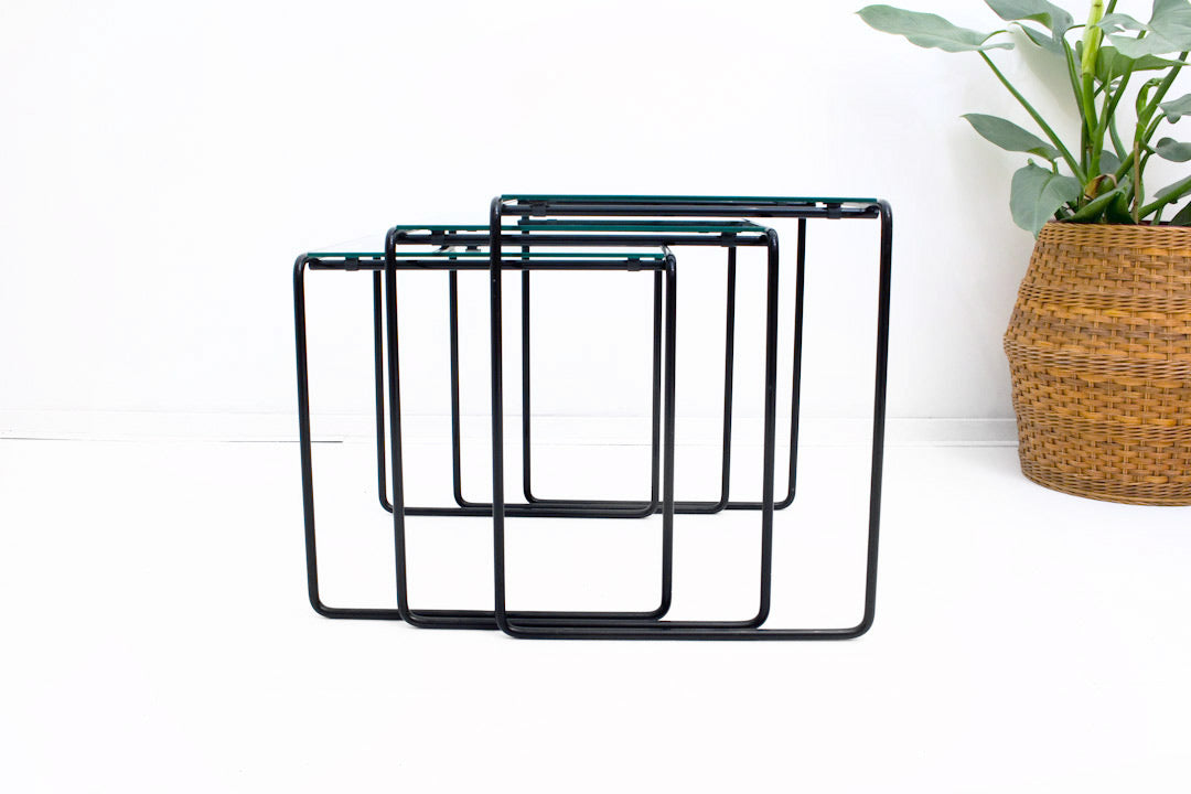 Vintage mimiset zwart metaal glas jaren 80