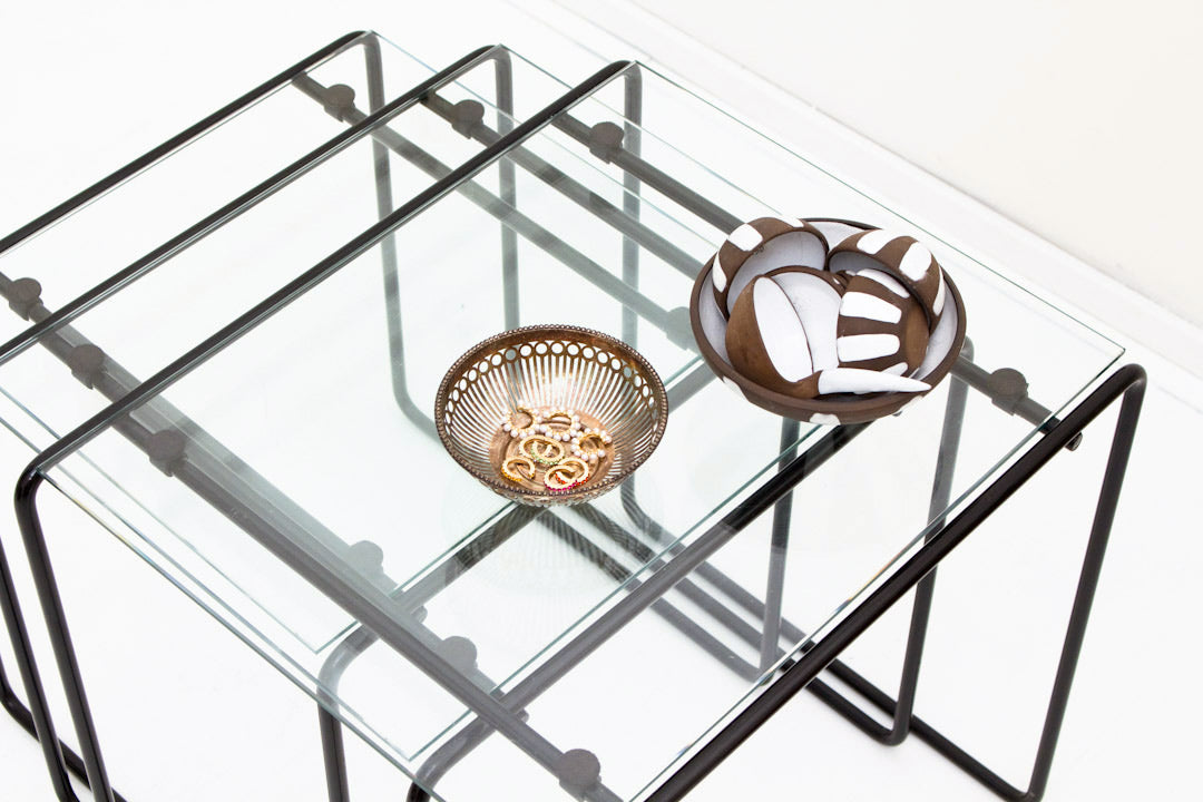 Vintage mimiset zwart metaal glas jaren 80