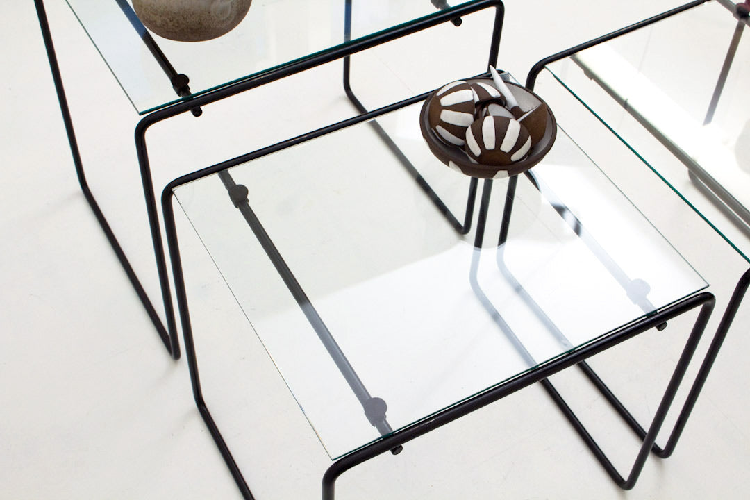 Vintage mimiset zwart metaal & glas jaren 80