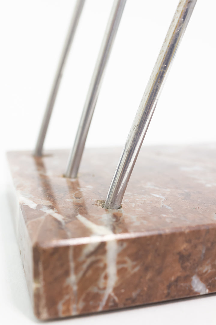 Vintage natuurstenen brievenhouder met zilverkleurige metalen houders