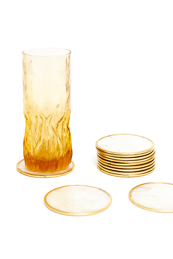 Vintage onderzetters van messing en parelmoer - set van 12