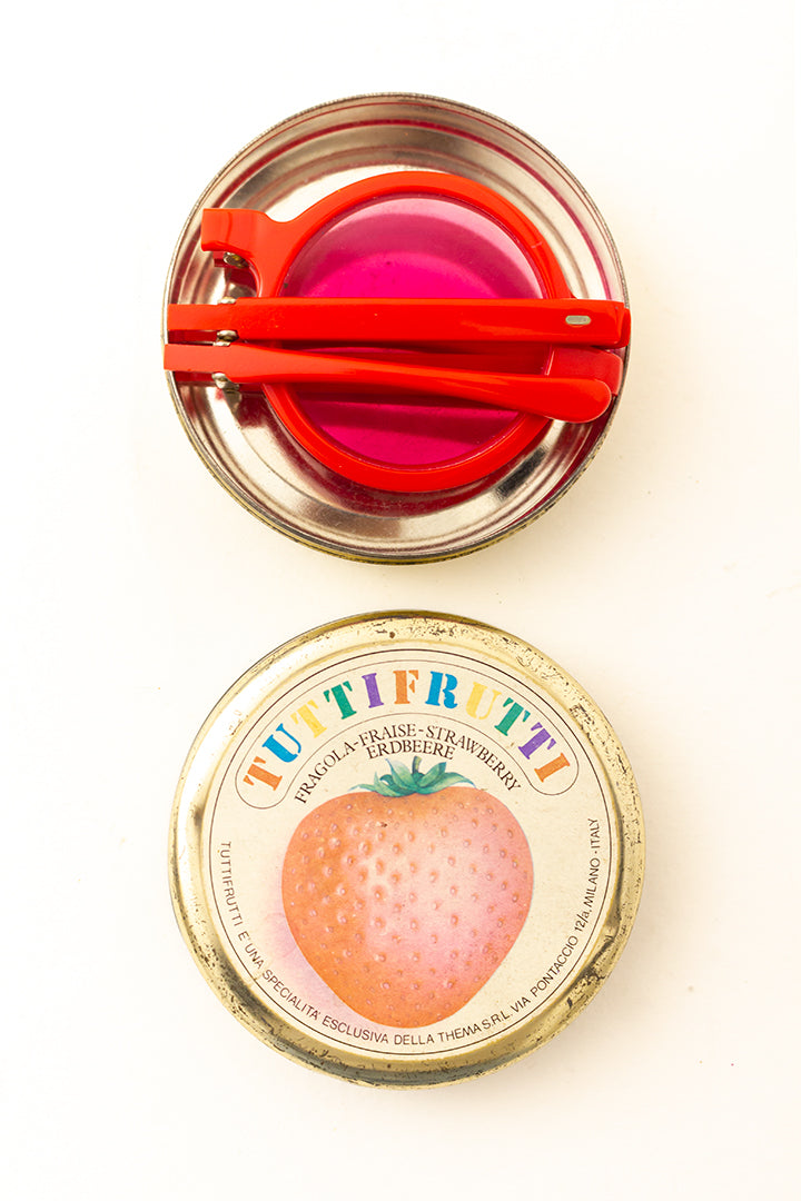 Vintage opklapbare zonnebril in blikje Tutti Frutti Italië Jaren 70
