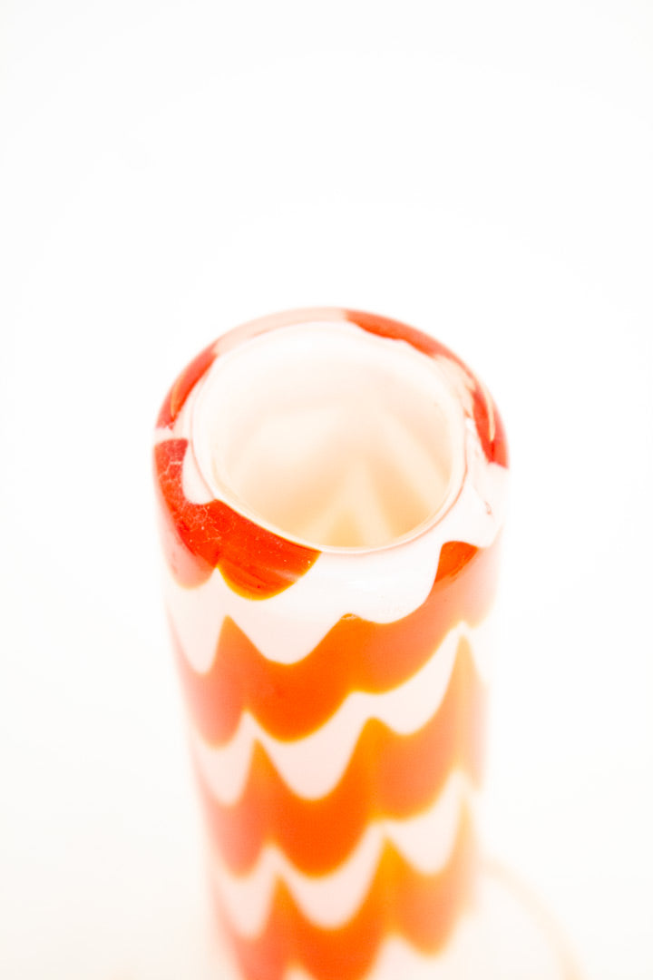 Vintage oranje/wit glazen zig-zag vaas