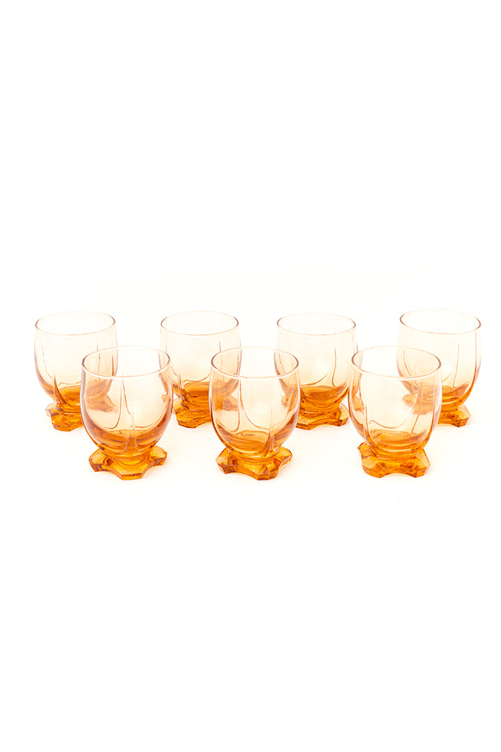 Vintage oudroze drinkglazen op voet - set van 7 stuks