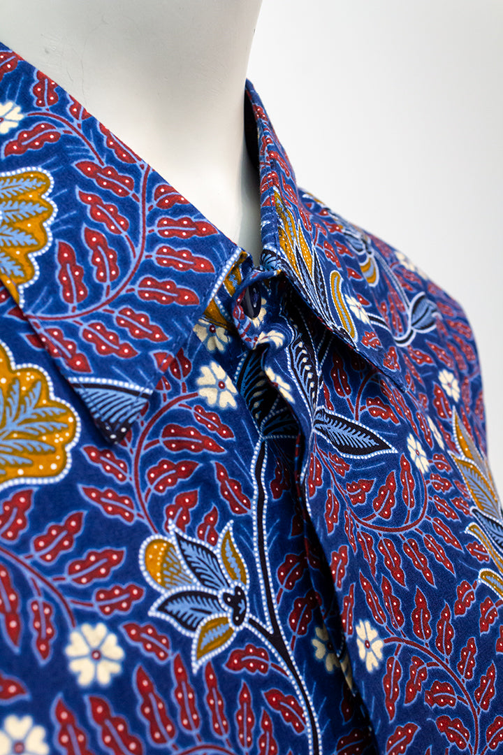 Vintage overhemd blauw katoen batik Danar Hadi Solo Indonesië