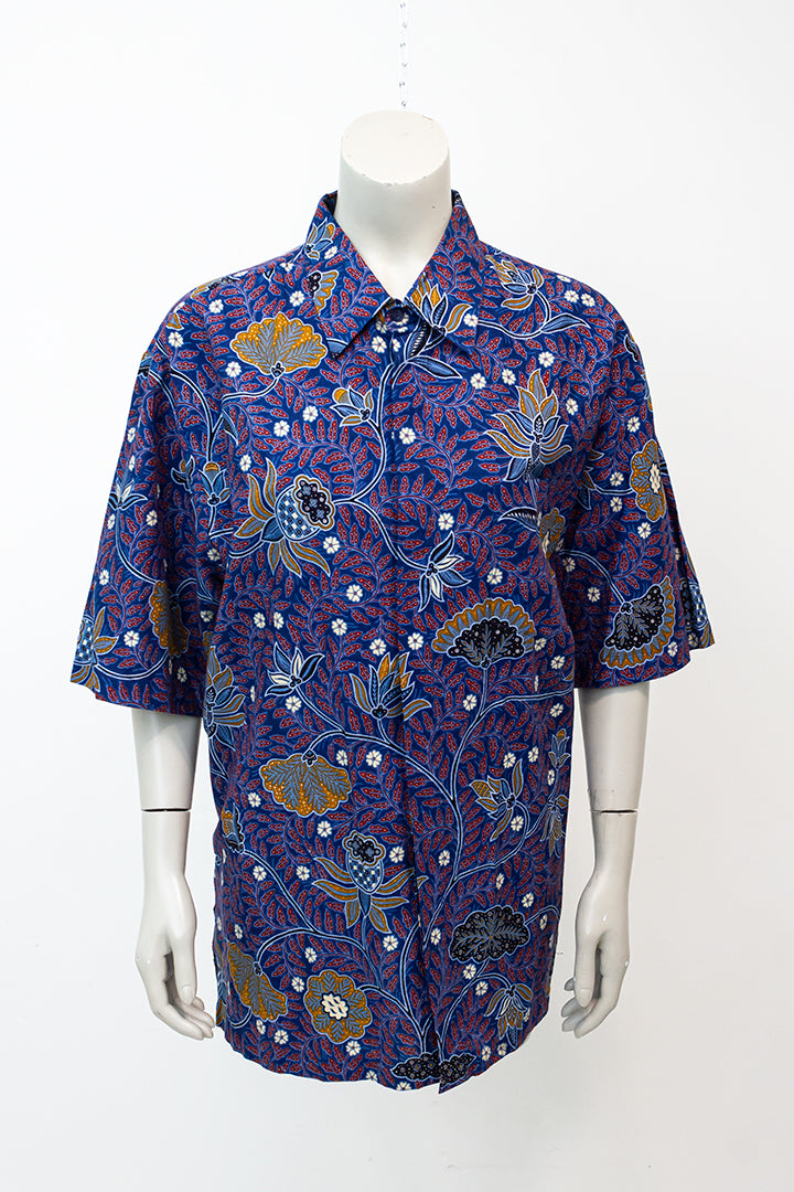Vintage overhemd blauw katoen batik Danar Hadi Solo Indonesië