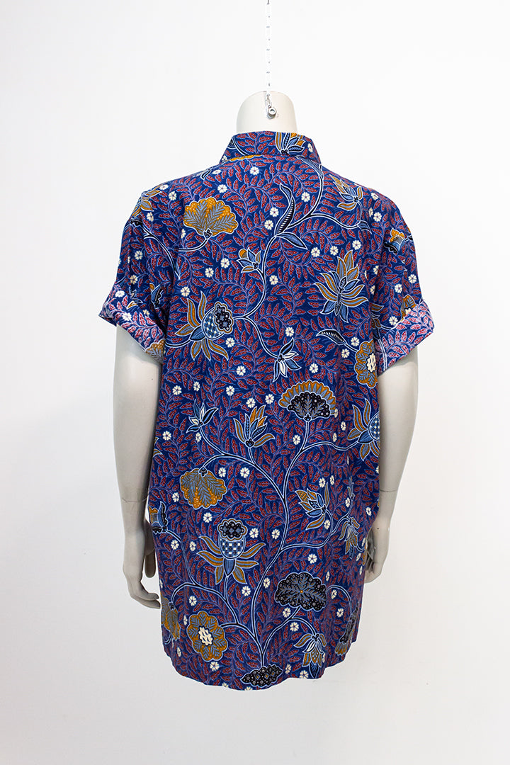 Vintage overhemd blauw katoen batik Danar Hadi Solo Indonesië