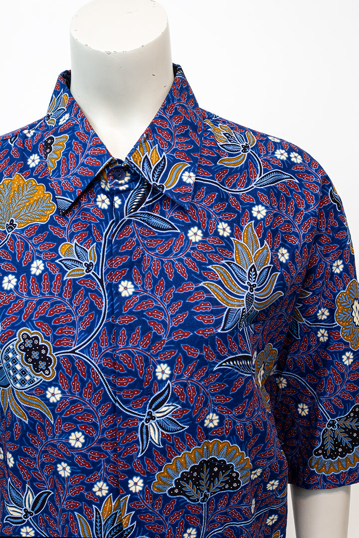 Vintage overhemd blauw katoen batik Danar Hadi Solo Indonesië