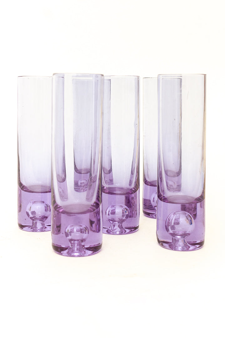 Vintage paarse longdrink/champagne glazen - set van 8