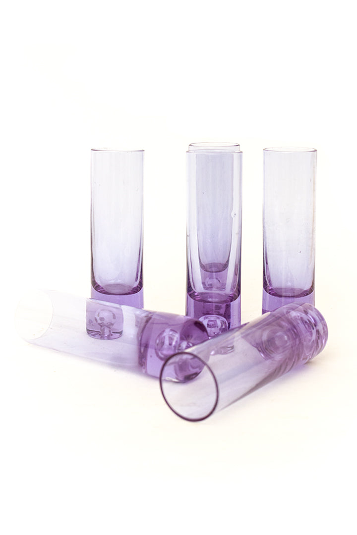 Vintage paarse longdrink/champagne glazen - set van 8