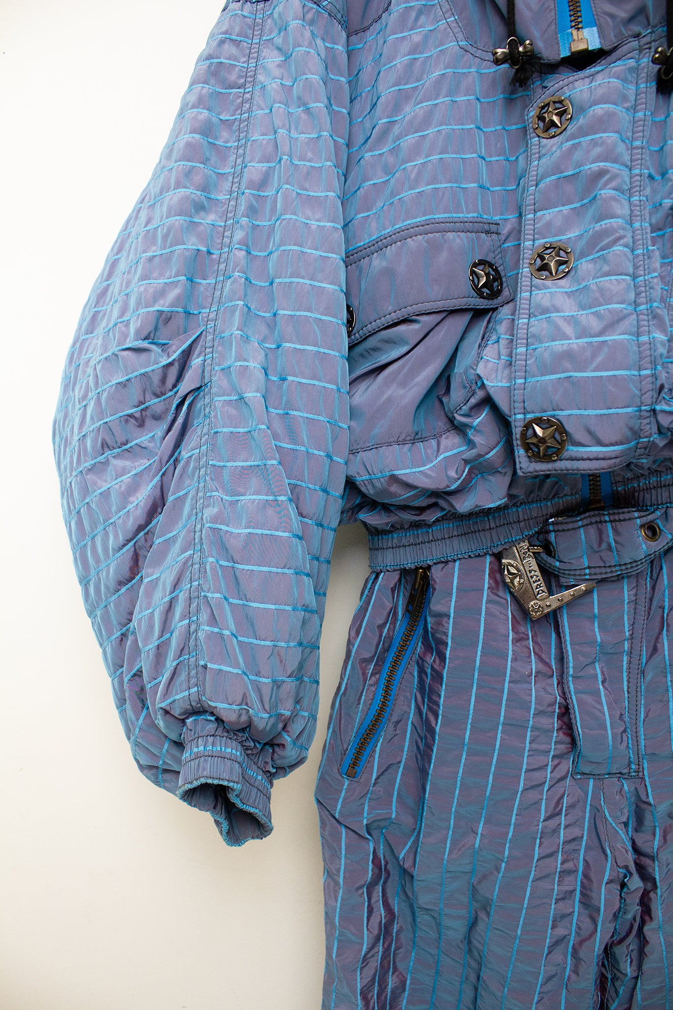 80’s vintage parelmoer glans 2-delig ski-pak 