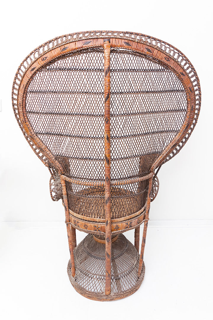 Vintage pauwenstoel van rotan uit de jaren 70