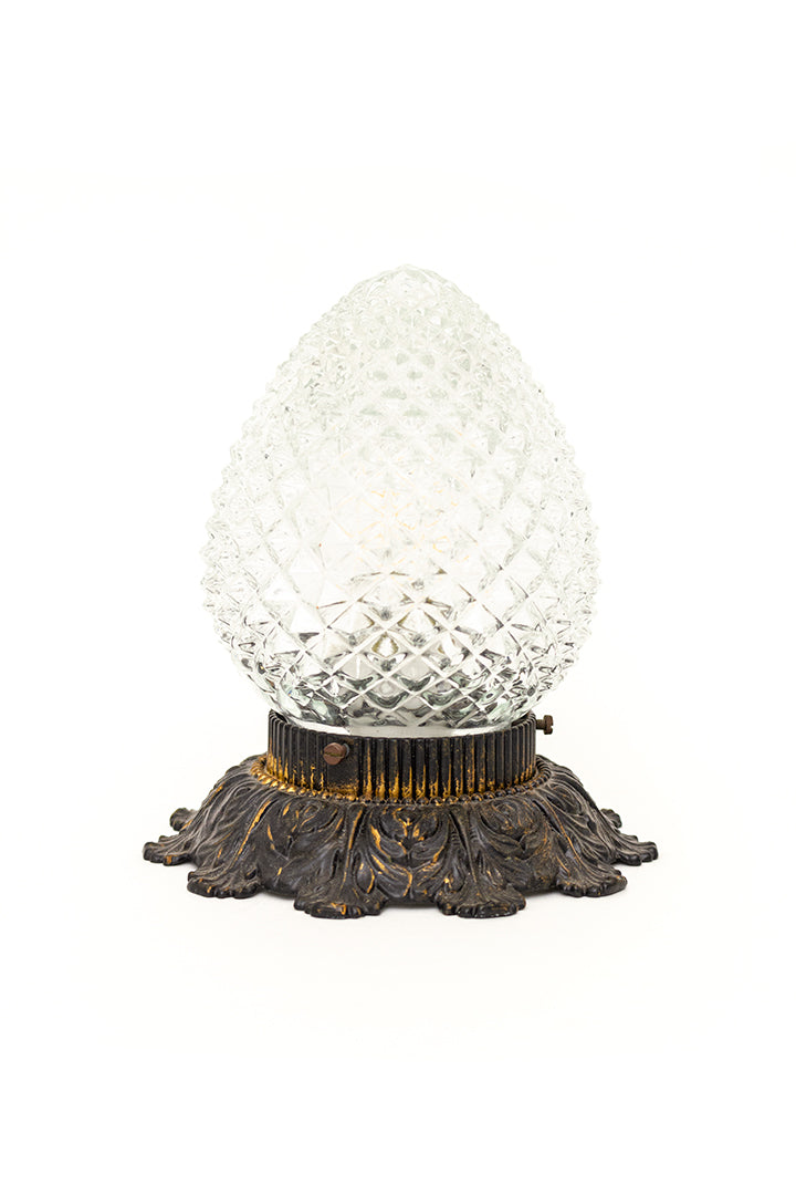 Vintage plafondlamp dennenappel van glas met sierlijke voet