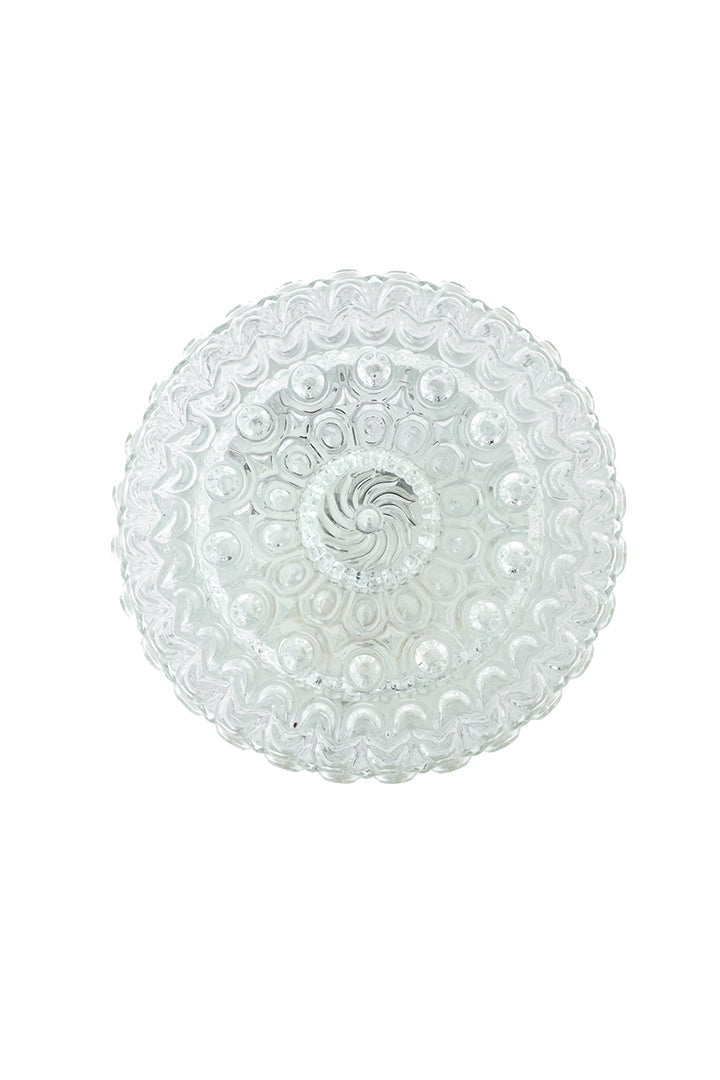 Vintage plafonnière met glazen kap en zwarte metalen voet