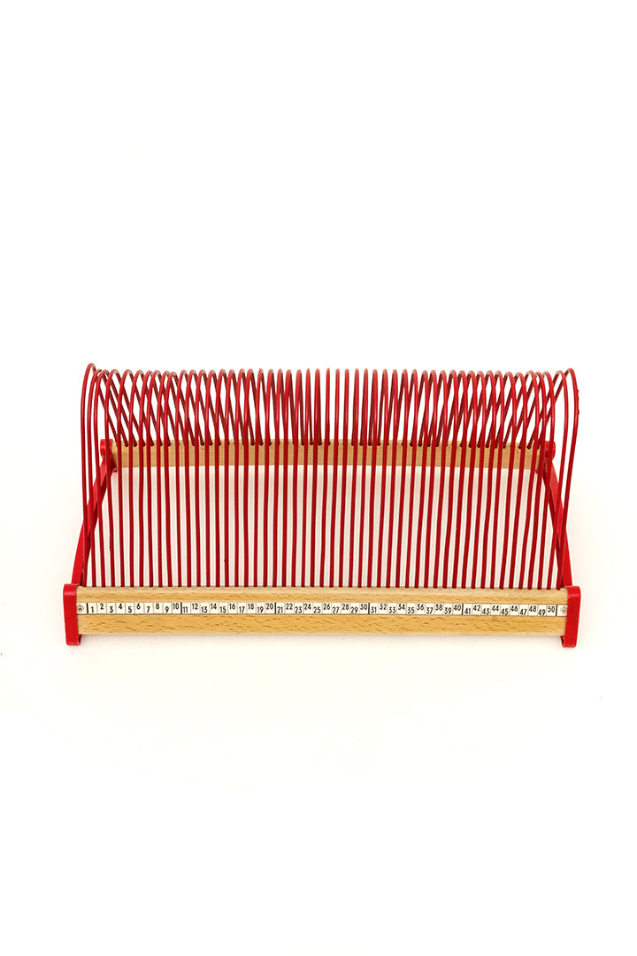 Vintage platenrek rood van hout en metaal