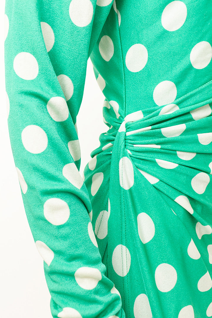 Vintage polkadot jurk groen met witte stippen Emanuel Ungaro