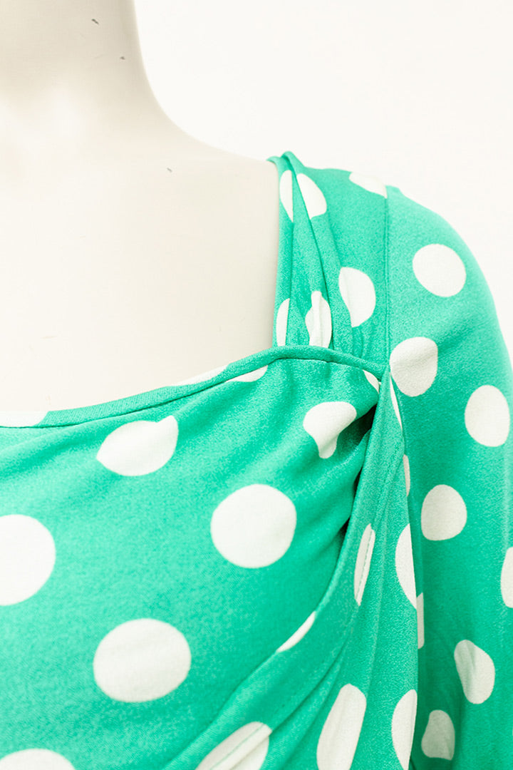 Vintage polkadot jurk groen met witte stippen Emanuel Ungaro