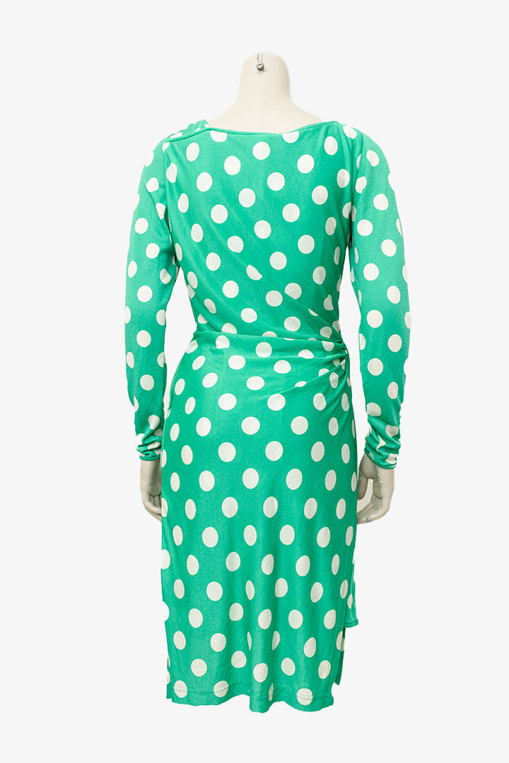 Vintage polkadot jurk groen met witte stippen Emanuel Ungaro