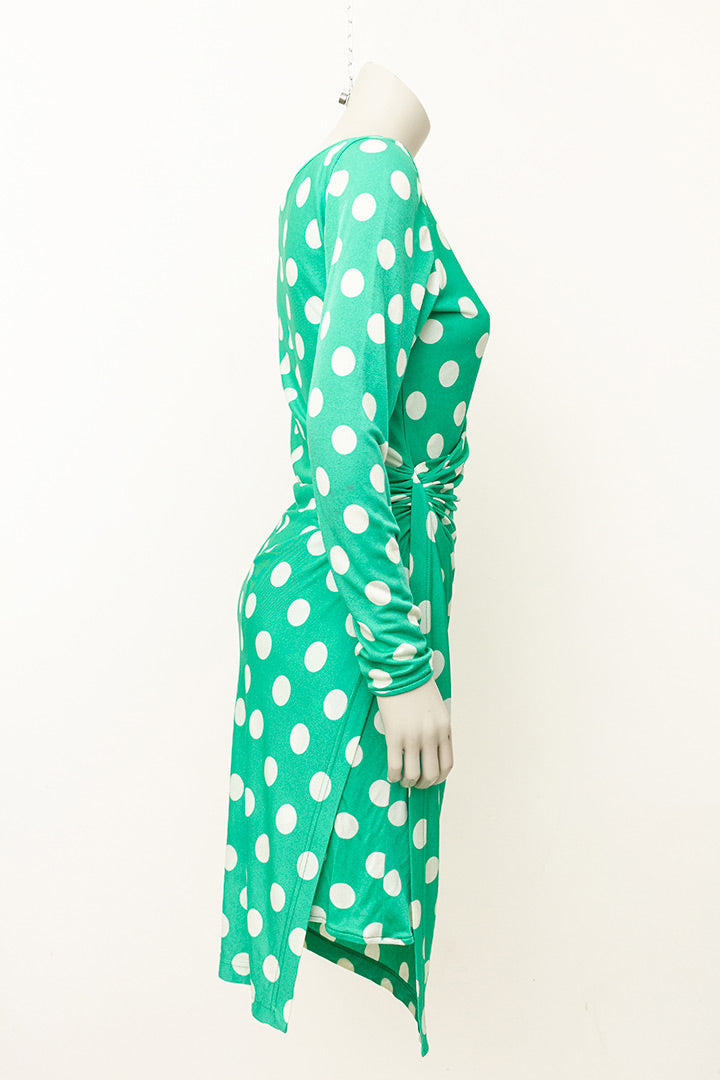 Vintage polkadot jurk groen met witte stippen Emanuel Ungaro