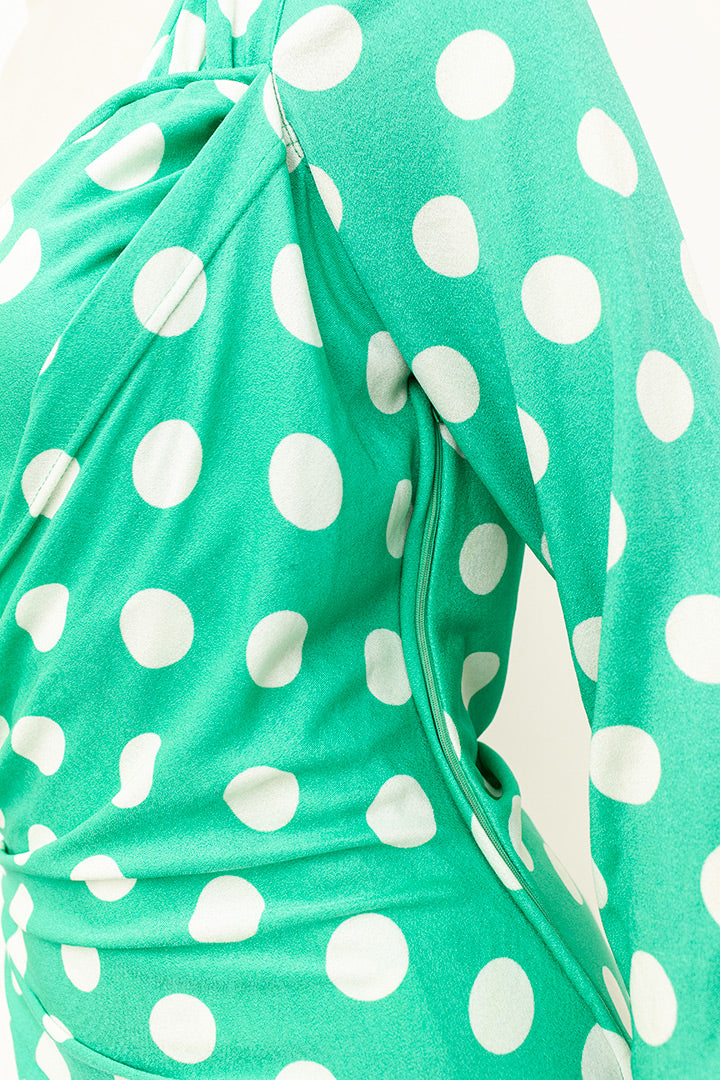 Vintage polkadot jurk groen met witte stippen Emanuel Ungaro