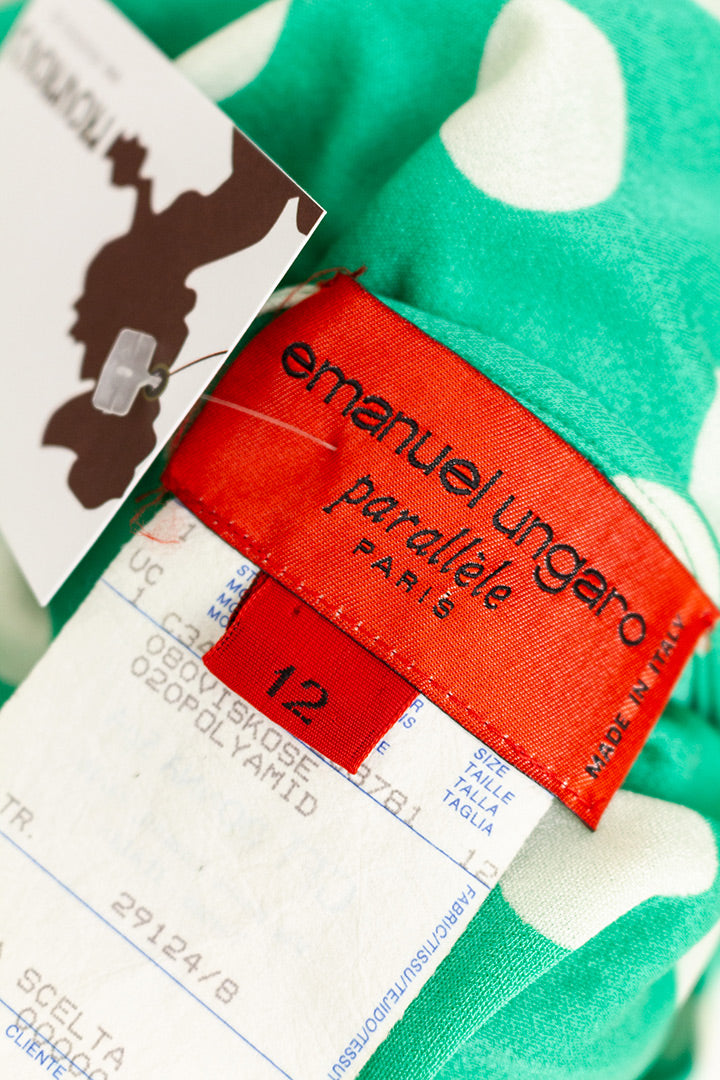 Vintage polkadot jurk groen met witte stippen Emanuel Ungaro