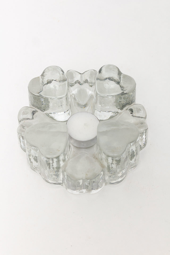 Vintage rechaud of waxinelichthouder van massief glas met hartjes West-Germany