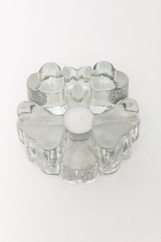 Vintage rechaud of waxinelichthouder van massief glas met hartjes West-Germany
