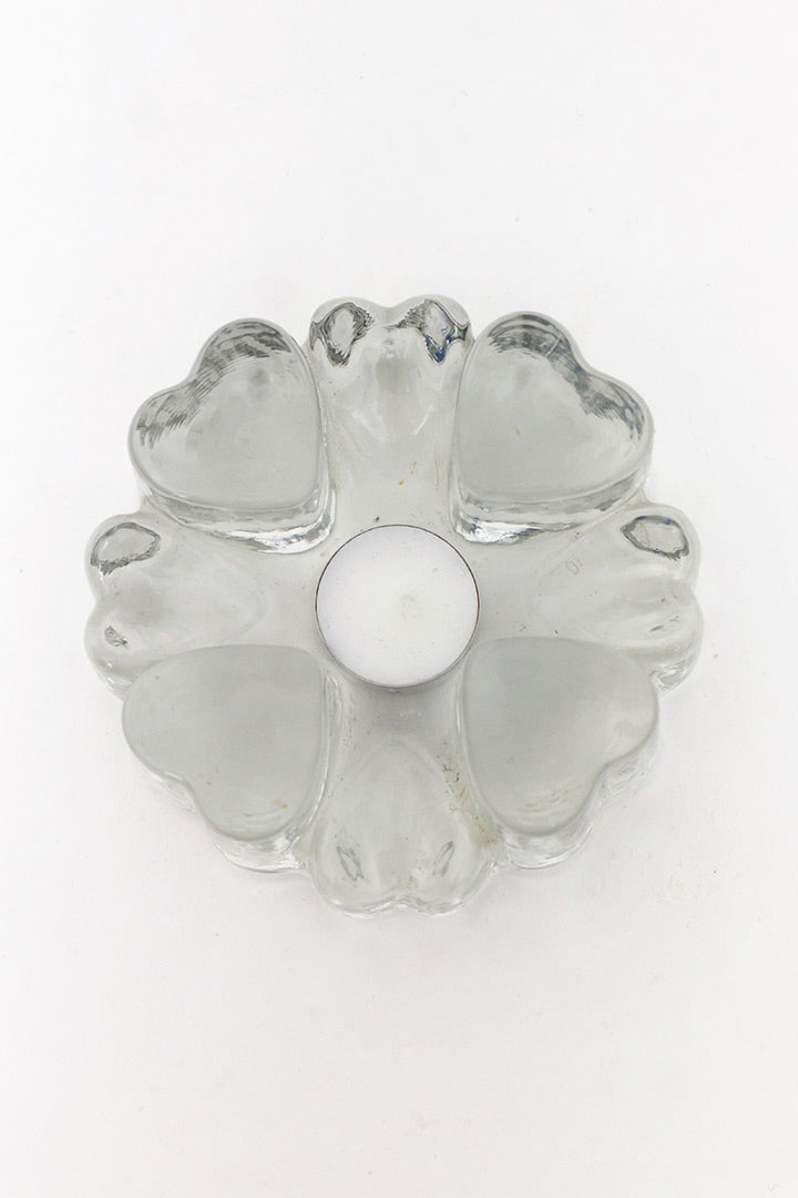 Vintage rechaud of waxinelichthouder van massief glas met hartjes West-Germany