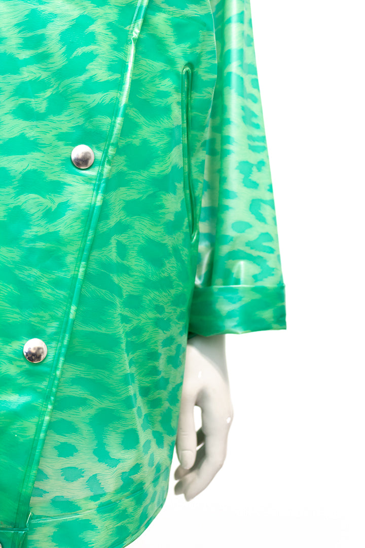 Vintage regenjas groen met panterprint Elisabeth de Senneville jaren 80