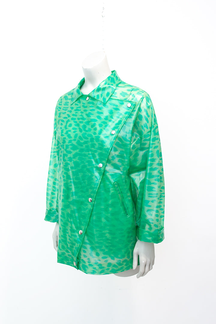 Vintage regenjas groen met panterprint Elisabeth de Senneville jaren 80