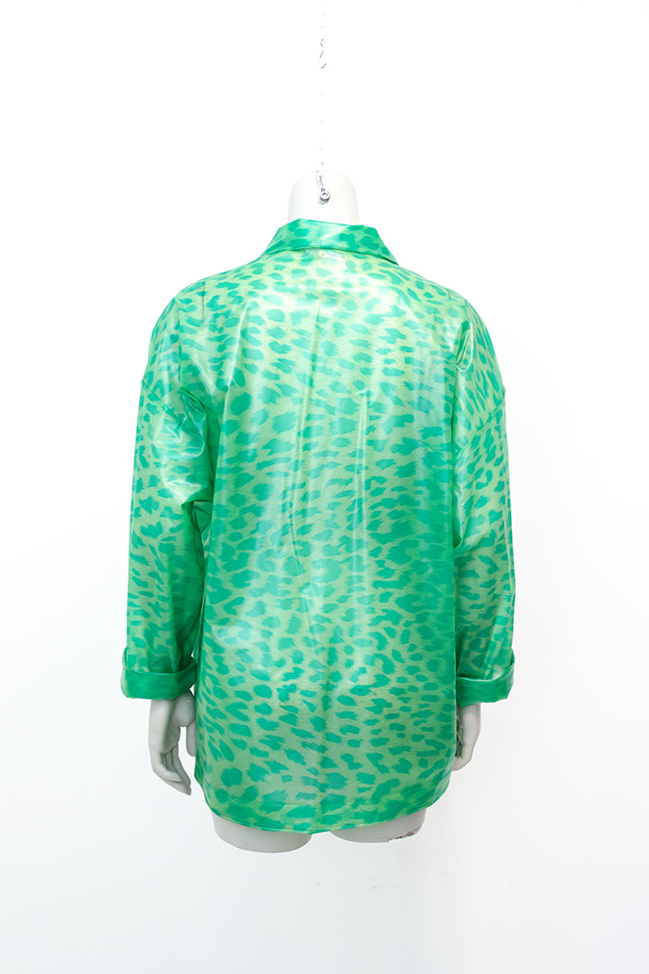 Vintage regenjas groen met panterprint Elisabeth de Senneville jaren 80