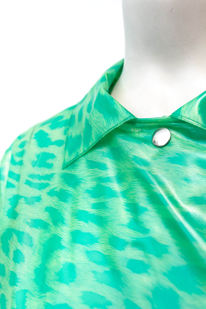 Vintage regenjas groen met panterprint Elisabeth de Senneville jaren 80
