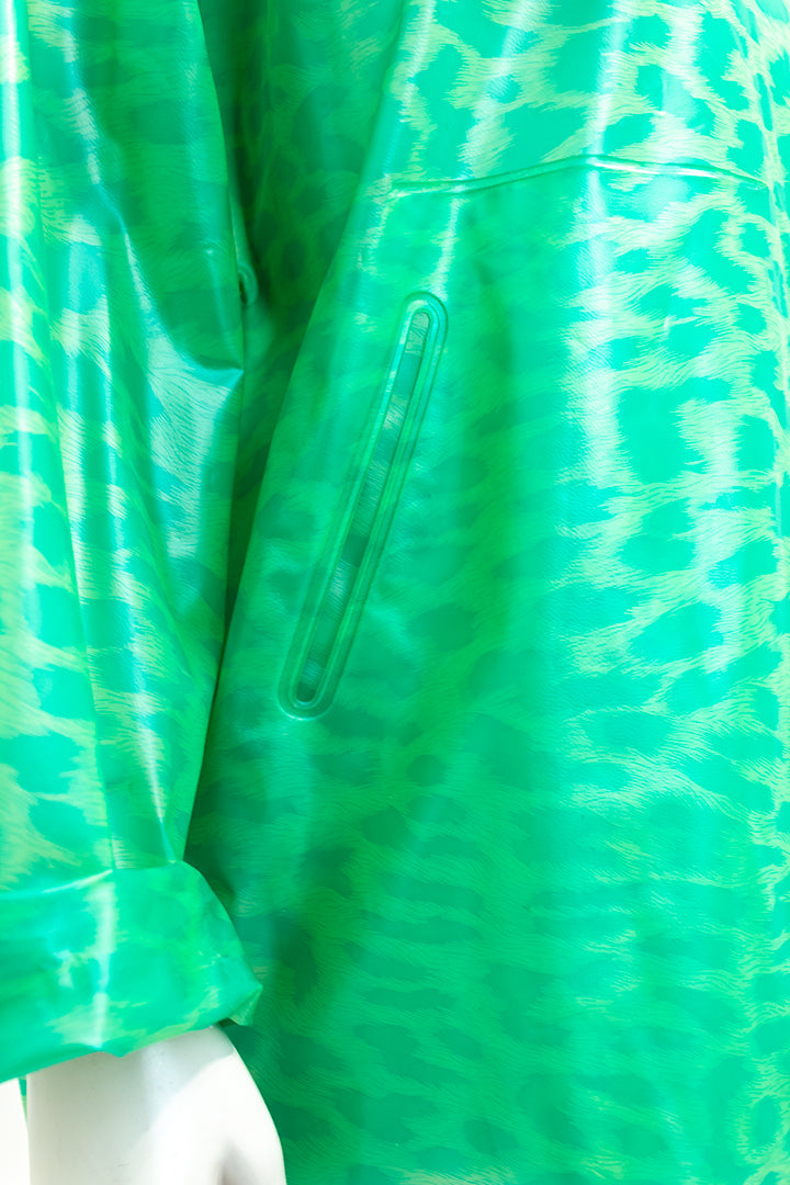Vintage regenjas groen met panterprint Elisabeth de Senneville jaren 80