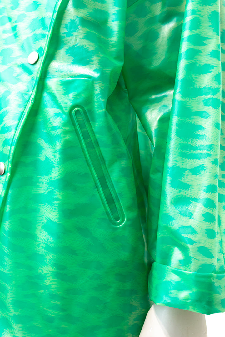 Vintage regenjas groen met panterprint Elisabeth de Senneville jaren 80