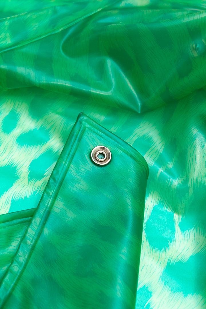 Vintage regenjas groen met panterprint Elisabeth de Senneville jaren 80