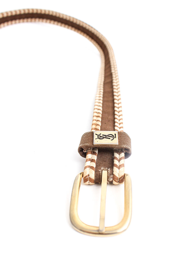 Vintage riem Yves Saint Laurent bruin en beige