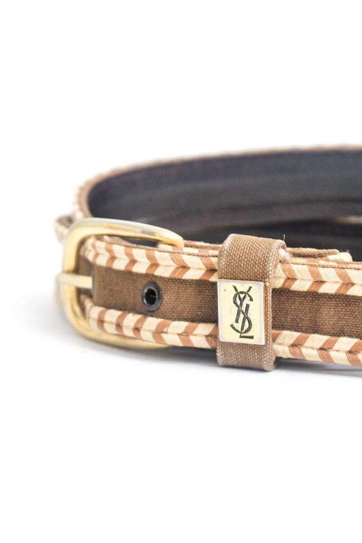 Vintage riem Yves Saint Laurent bruin en beige