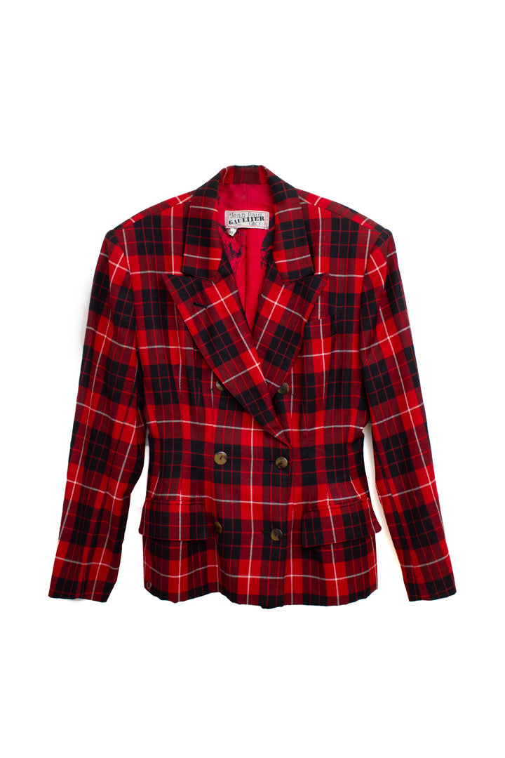 Vintage rode wollen Jean Paul Gaultier blazer voor GIBO