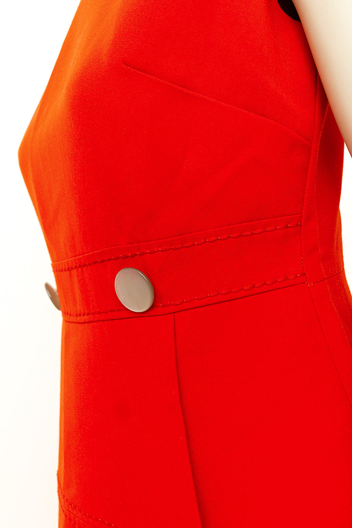 Vintage rode jaren 60 jurk met grote knopen