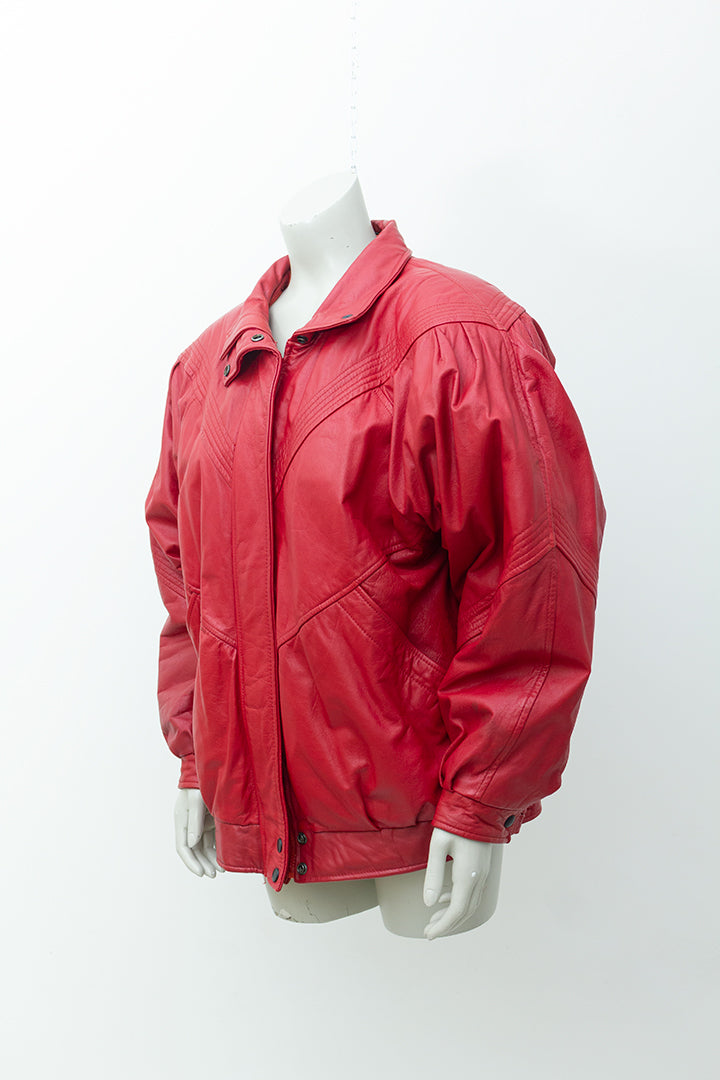 Vintage rode leren jas kort model