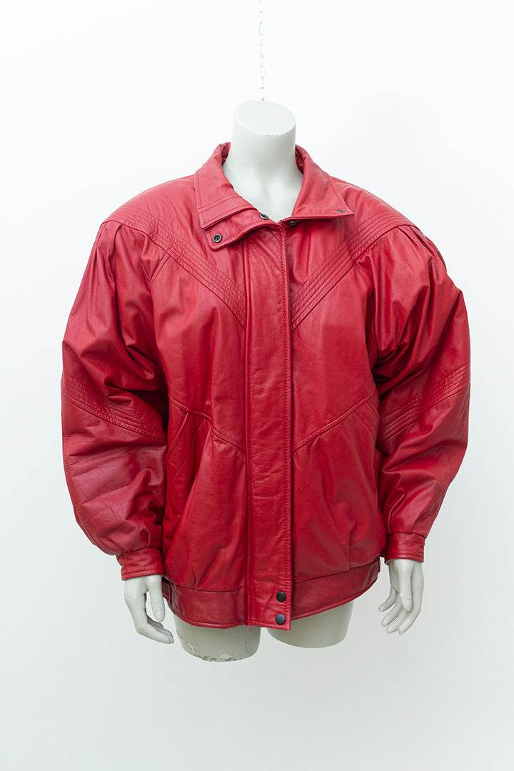 Vintage rode leren jas kort model