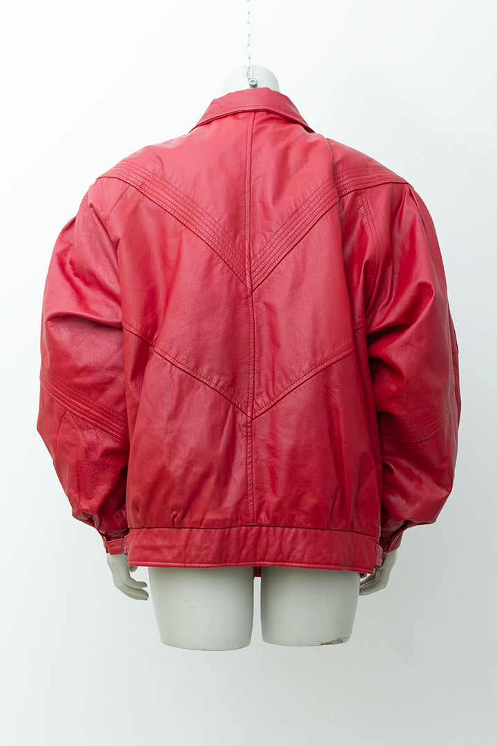 Vintage rode leren jas kort model