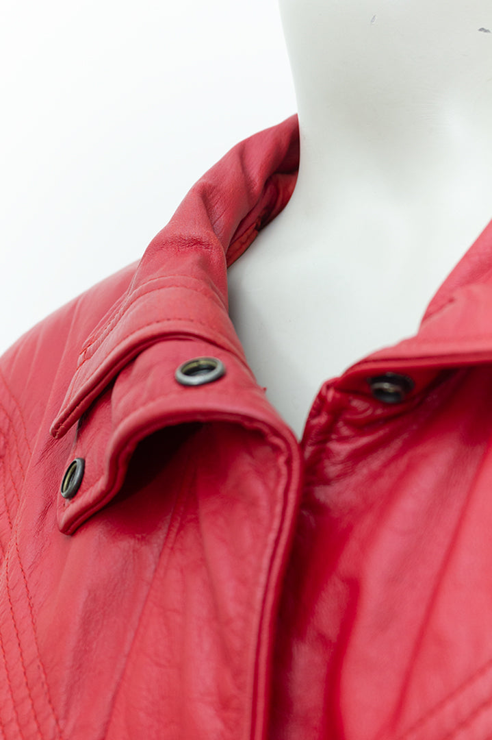 Vintage rode leren jas kort model