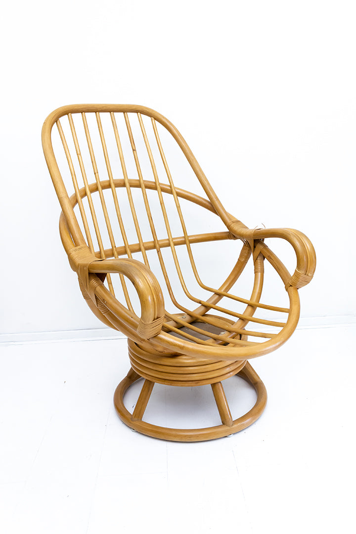 Vintage rotan fauteuil met kussen jaren 80