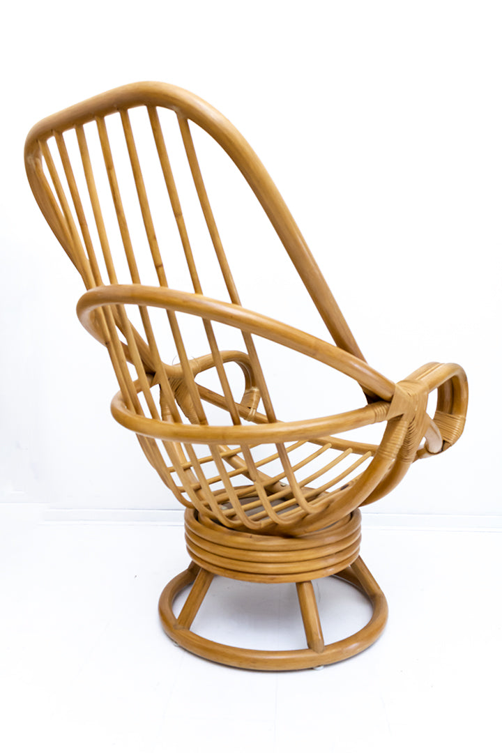 Vintage rotan fauteuil met kussen jaren 80