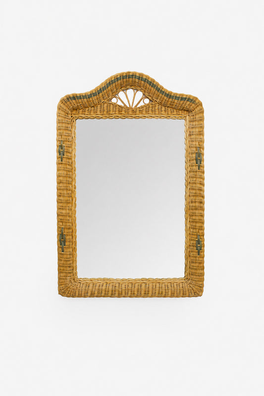 Vintage wandspiegel met rotan frame
