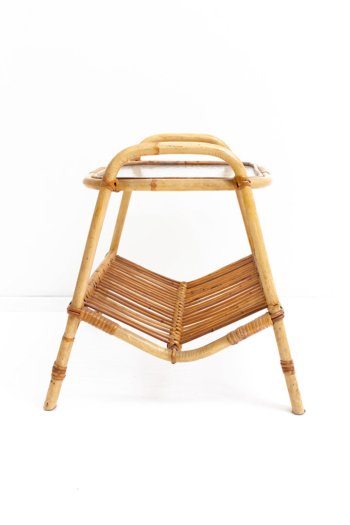 Vintage rotan salontafel met glasplaat