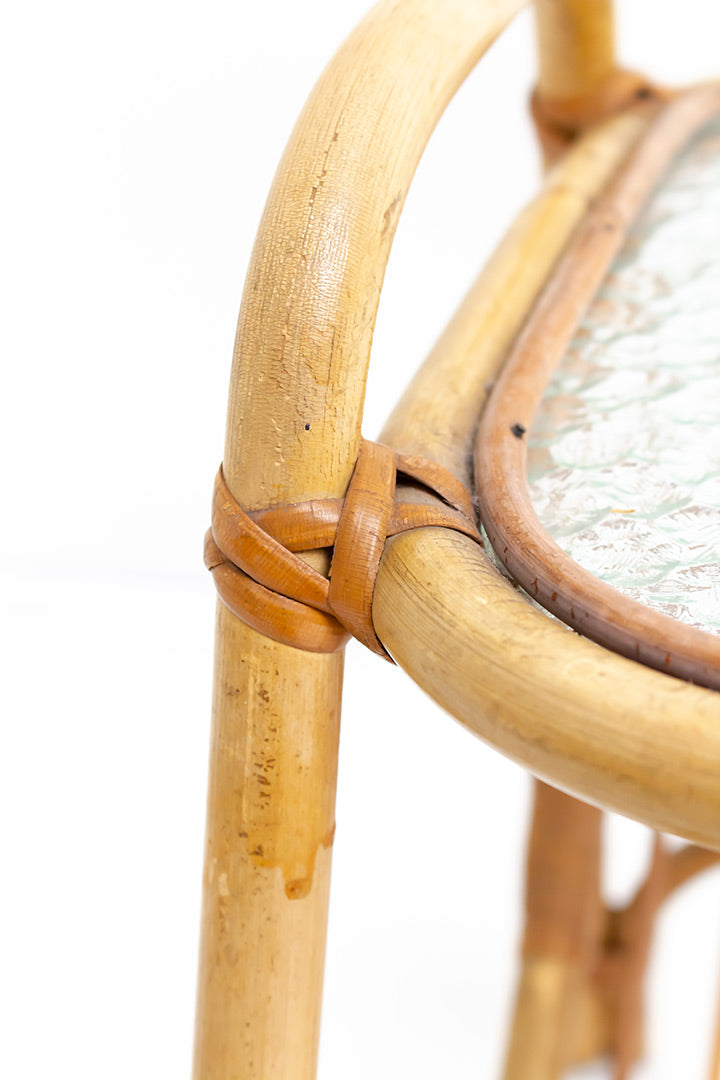 Vintage rotan salontafel met glasplaat